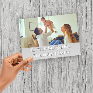 Easter Blessings Full Bleed Family Photo Neutral  Holiday Card