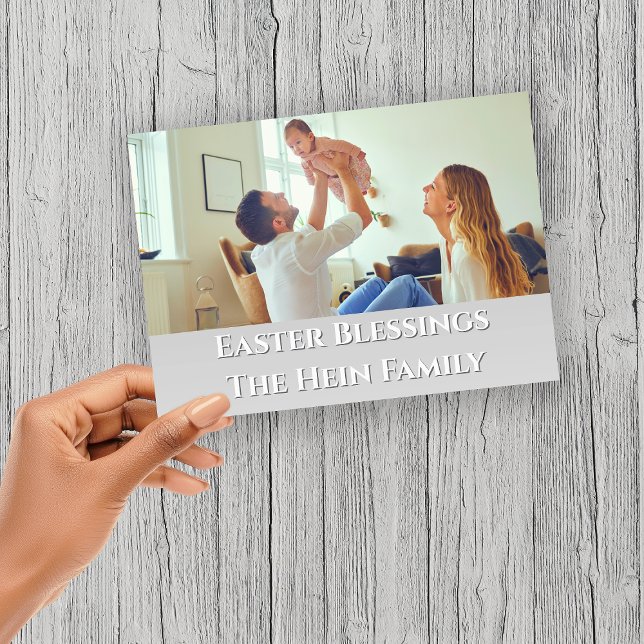 Easter Blessings Full Bleed Family Photo Neutral  Holiday Card (Easter Blessings Full Bleed Family Photo Holiday Card)