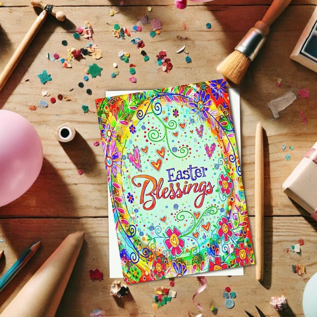 Easter Blessings Fun Whimsical Floral Inspirivity  Card (Creator Uploaded)