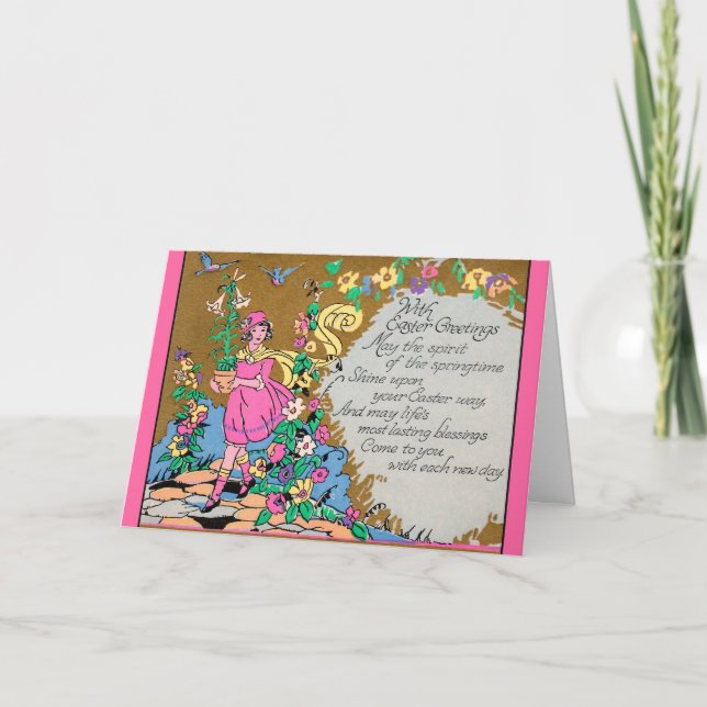 Easter Blessings Girl in Pink Card (Front)