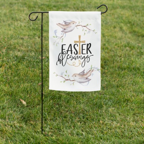 Easter Blessings Gold Cross Spring Birds Design Garden Flag