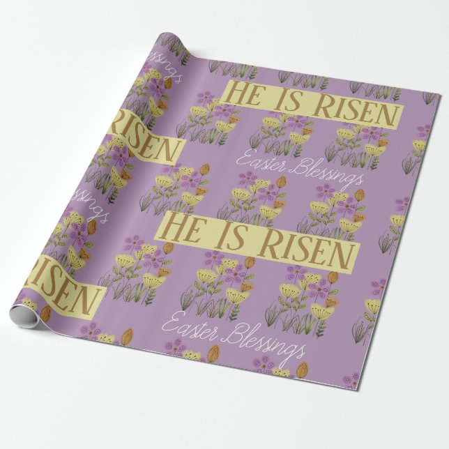 Easter Blessings | He Is Risen Pretty Floral   Wrapping Paper (Unrolled)