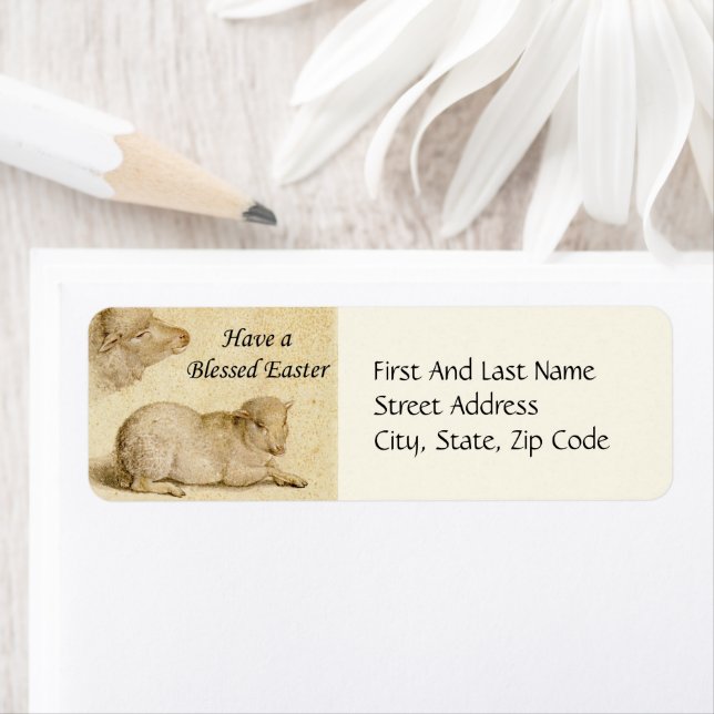 Easter Blessings Holbein's Resting Lamb Artwork Label (Insitu)