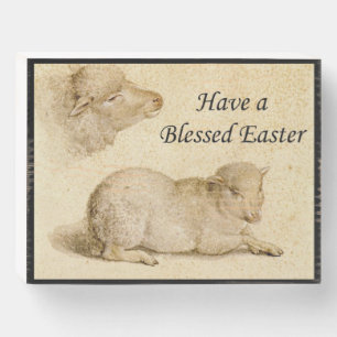 Easter Blessings Holbein's Resting Lamb Artwork Wooden Box Sign