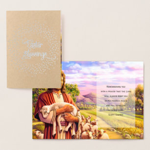 Easter Blessings. Jesus Christ The Good Shepherd Foil Card