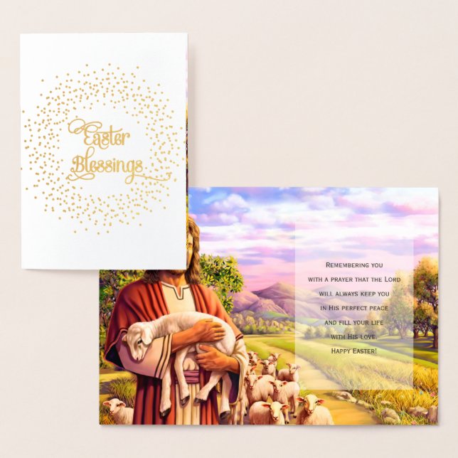 Easter Blessings. Jesus Christ The Good Shepherd Foil Card (Display)