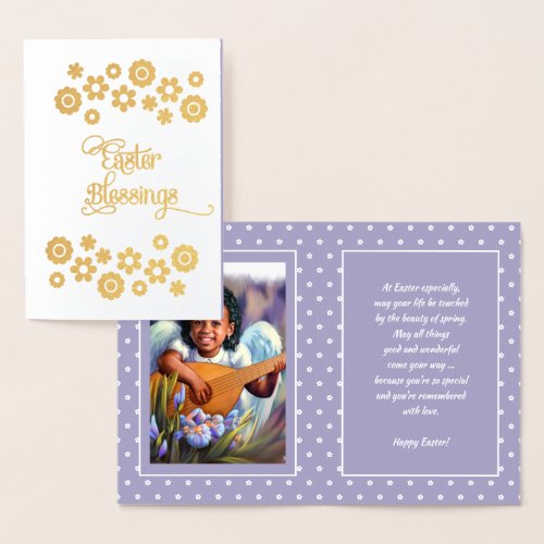 Easter Blessings Little African American Angel Foil Card