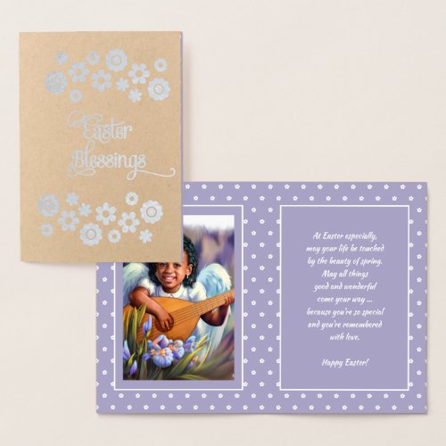 Easter Blessings Little African American Angel Foil Card