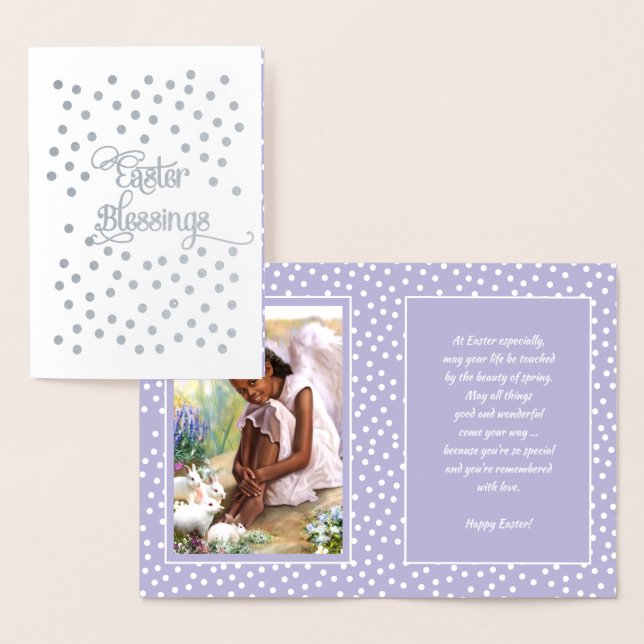 Easter Blessings. Little African American Angel Foil Card (Display)