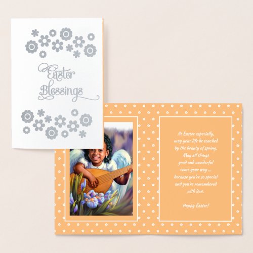 Easter Blessings Little African American Angel Foil Card