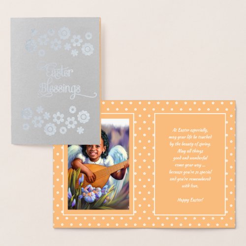 Easter Blessings Little African American Angel Foil Card