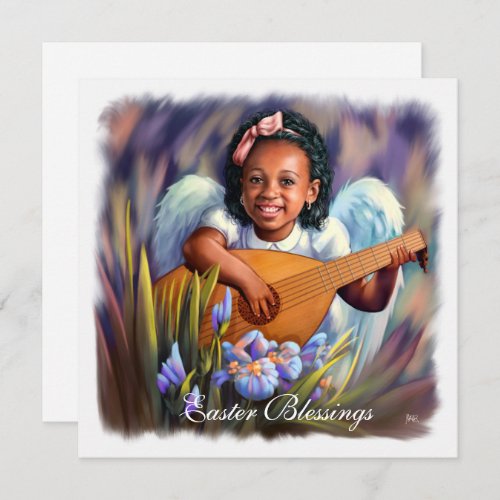 Easter Blessings Little Afro Angel Flat Cards