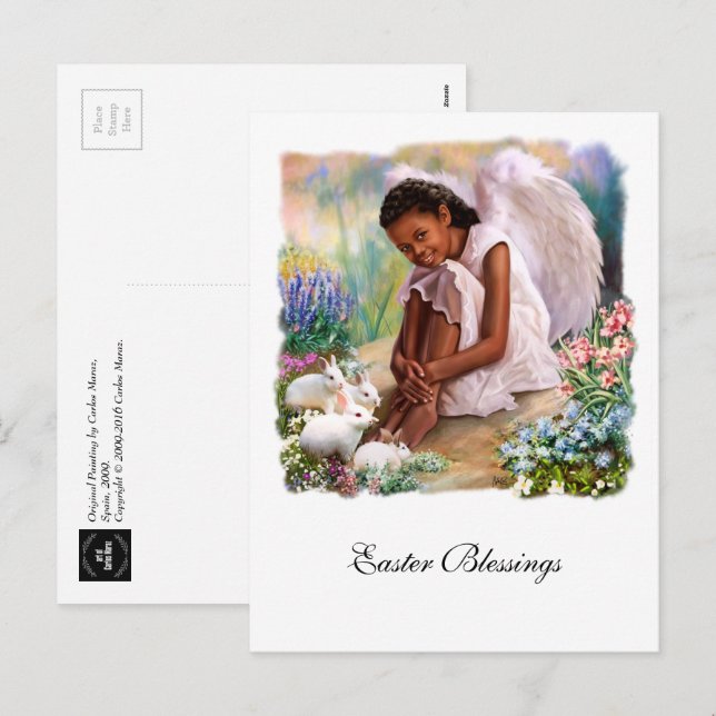 Easter Blessings. Little Angel with Bunnies Holiday Postcard (Front/Back)