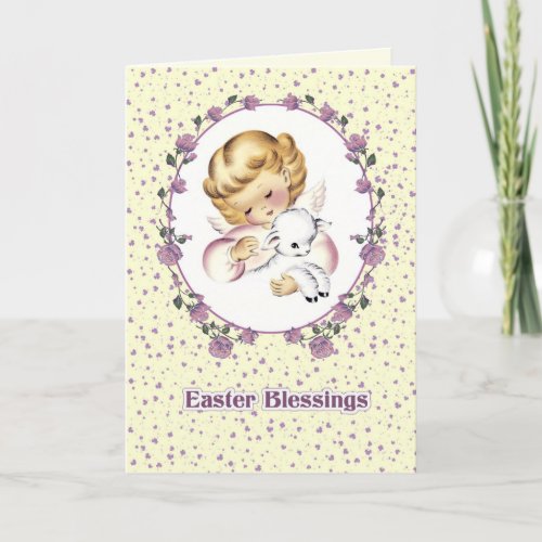 Easter Blessings Little Angel with Lamb Easter  Holiday Card