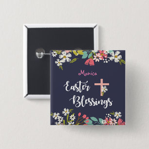 Easter Blessings of Risen Christ Flowers Button