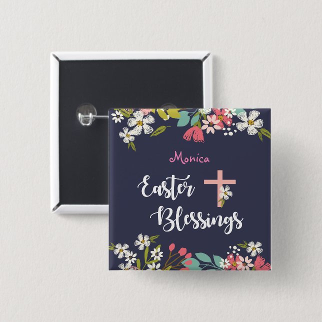 Easter Blessings of Risen Christ Flowers Button (Front & Back)