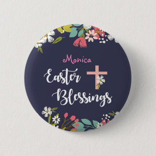 Easter Blessings of Risen Christ Flowers Button
