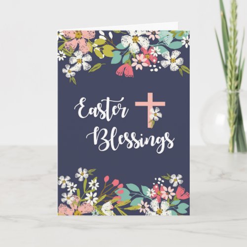 Easter Blessings of Risen Christ Flowers on Navy Card