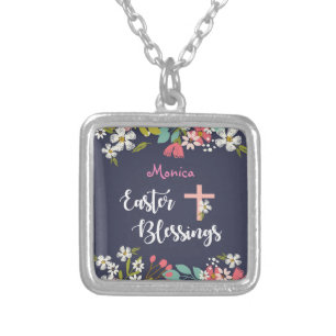 Easter Blessings of Risen Christ Flowers Silver Plated Necklace