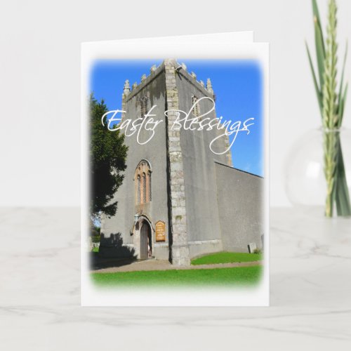 Easter Blessings_Old Church with Scripture Quote Holiday Card