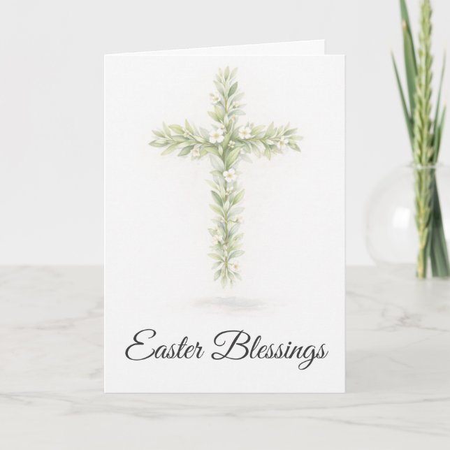 Easter Blessings Olive Branch Cross Christian Card (Front)