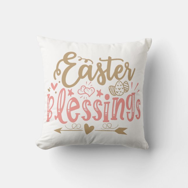 Easter Blessings Pretty Quote Throw Pillow (Front)