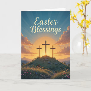 Easter Blessings Religious Crosses Blue Sky Card