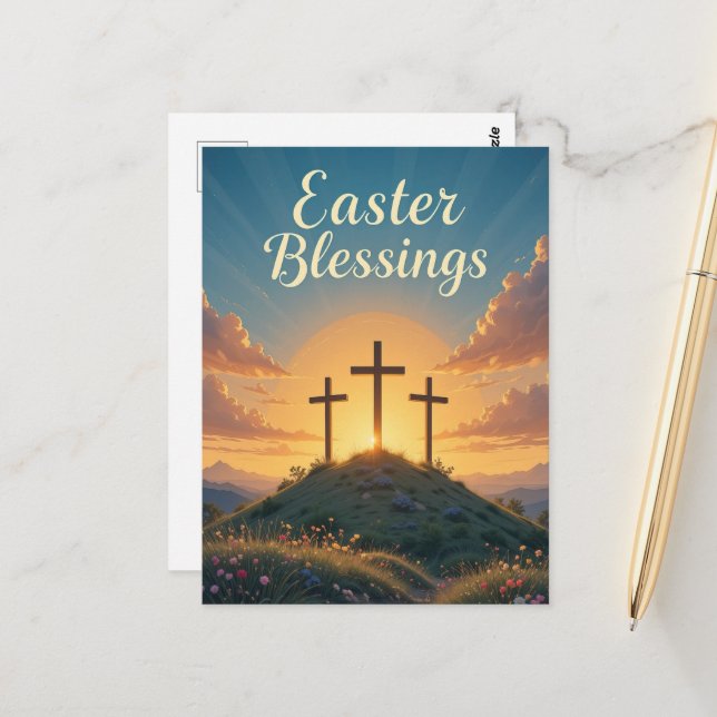 Easter Blessings Religious Crosses Blue Sky  Postcard (Front/Back In Situ)