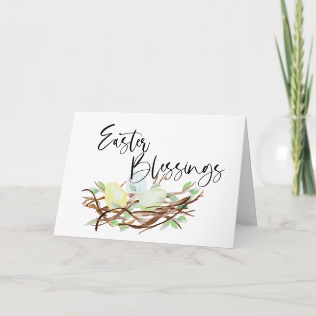 Easter Blessings Religious Watercolor Card (Front)