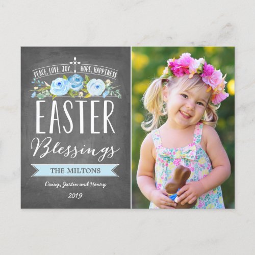 Easter Blessings Rose Banner Chalkboard  Easter Holiday Postcard