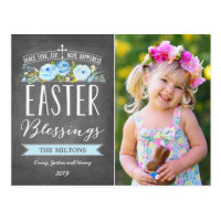 Easter Blessings Rose Banner Chalkboard | Easter Postcard