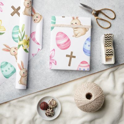 Easter Blessings – Seamless Bunny &amp; Cross Pattern Wrapping Paper