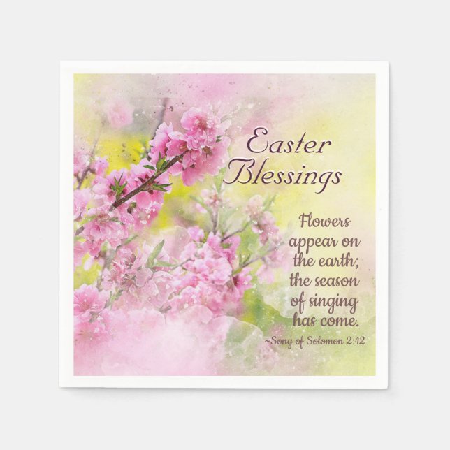 Easter Blessings Song of Solomon 2:12 Pink Flower Napkins (Front)