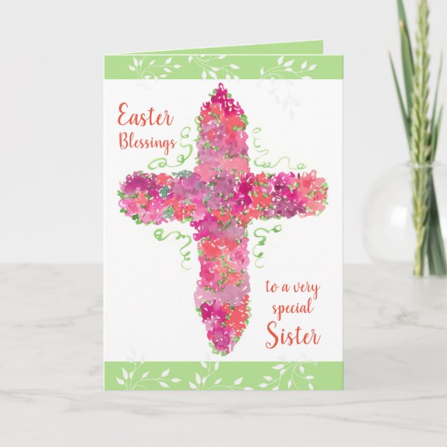Easter Blessings Special Sister Flower Cross Card (Front)