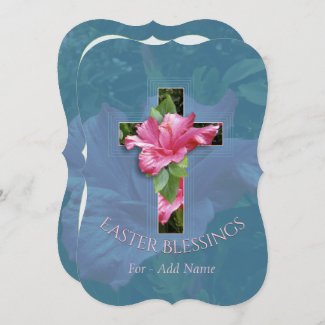 Easter Blessings Tropical Hibiscus Cross Greeting Holiday Card