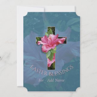 Easter Blessings Tropical Hibiscus Cross Greeting Holiday Card