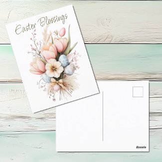 Easter Blessings Tulip Boquet Holiday Postcard