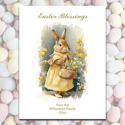 Easter Blessings Vintage Bunny Rabbit Custom Text Holiday Postcard