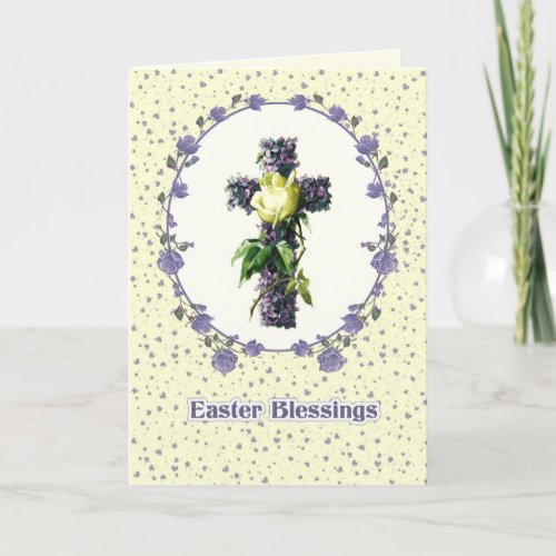 Easter Blessings Vintage Floral Cross Religious  Holiday Card