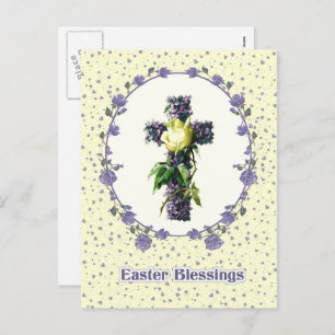 Easter Blessings. Vintage Floral Cross Religious Holiday Postcard