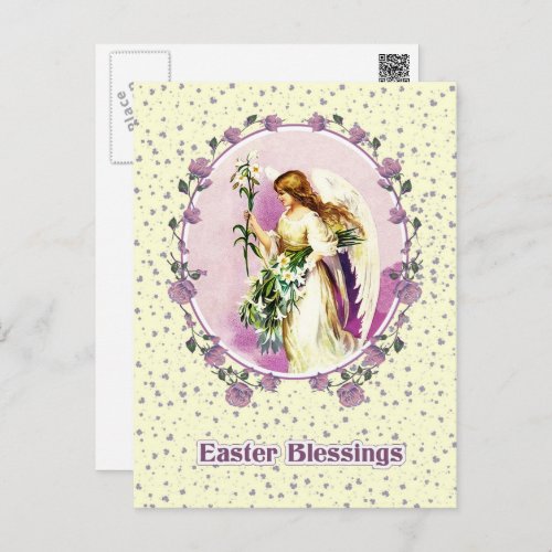 Easter Blessings Vintage Praying Angel  Holiday Postcard