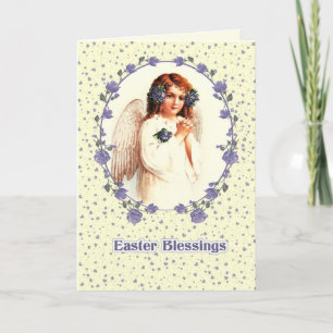 Easter Blessings. Vintage Praying Angel Religious Holiday Card