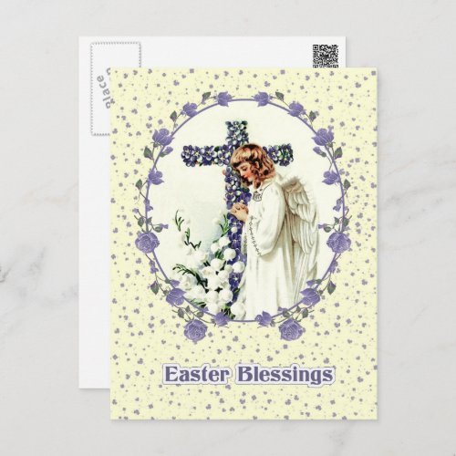 Easter Blessings Vintage Praying Angel Religious Holiday Postcard