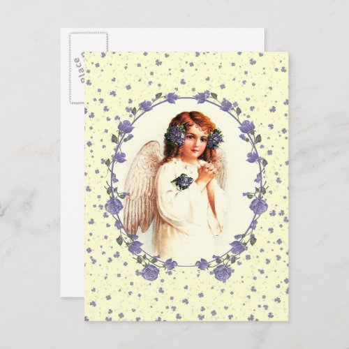 Easter Blessings Vintage Praying Angel Religious  Holiday Postcard