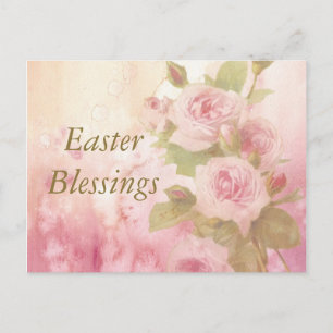 Easter Blessings   Vintage Roses Postcard