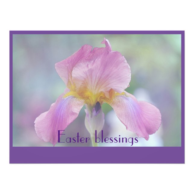 Easter Blessings w/ Pink & Purple Iris Flower Photo Print (Front)