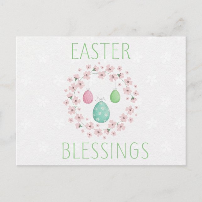 Easter Blessings with Eggs and Flowers Postcard (Front)