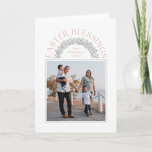 Easter Blessings Wreath Arch Photo Card - Pink (Front)