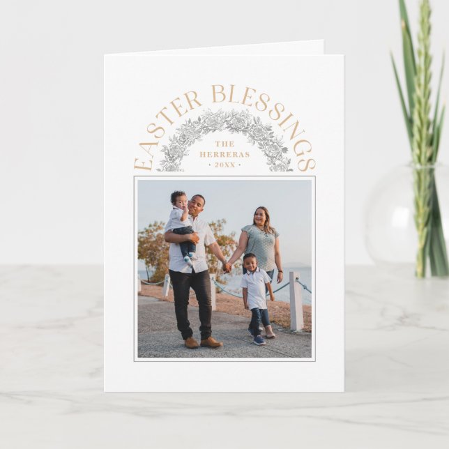 Easter Blessings Wreath Arch Photo Card - Tan (Front)
