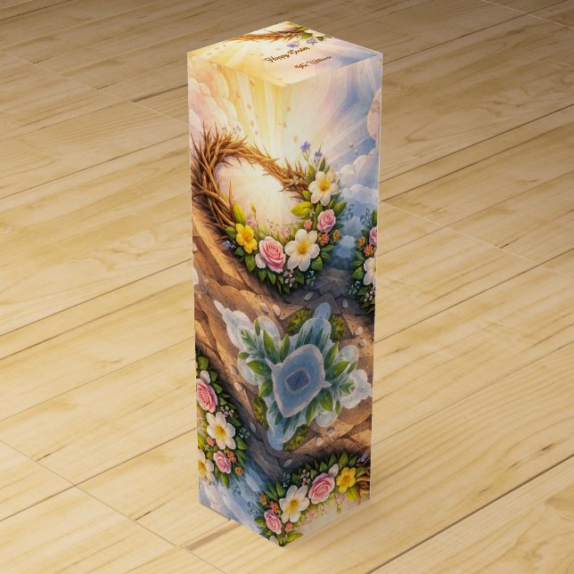 Easter Blooming Crown of Thorns 3D Papercut Wooden Wine Box (Front)